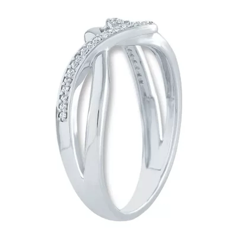 Womens 1/8 CT. T.W. Natural White Diamond Sterling Silver Bypass Promise Ring
