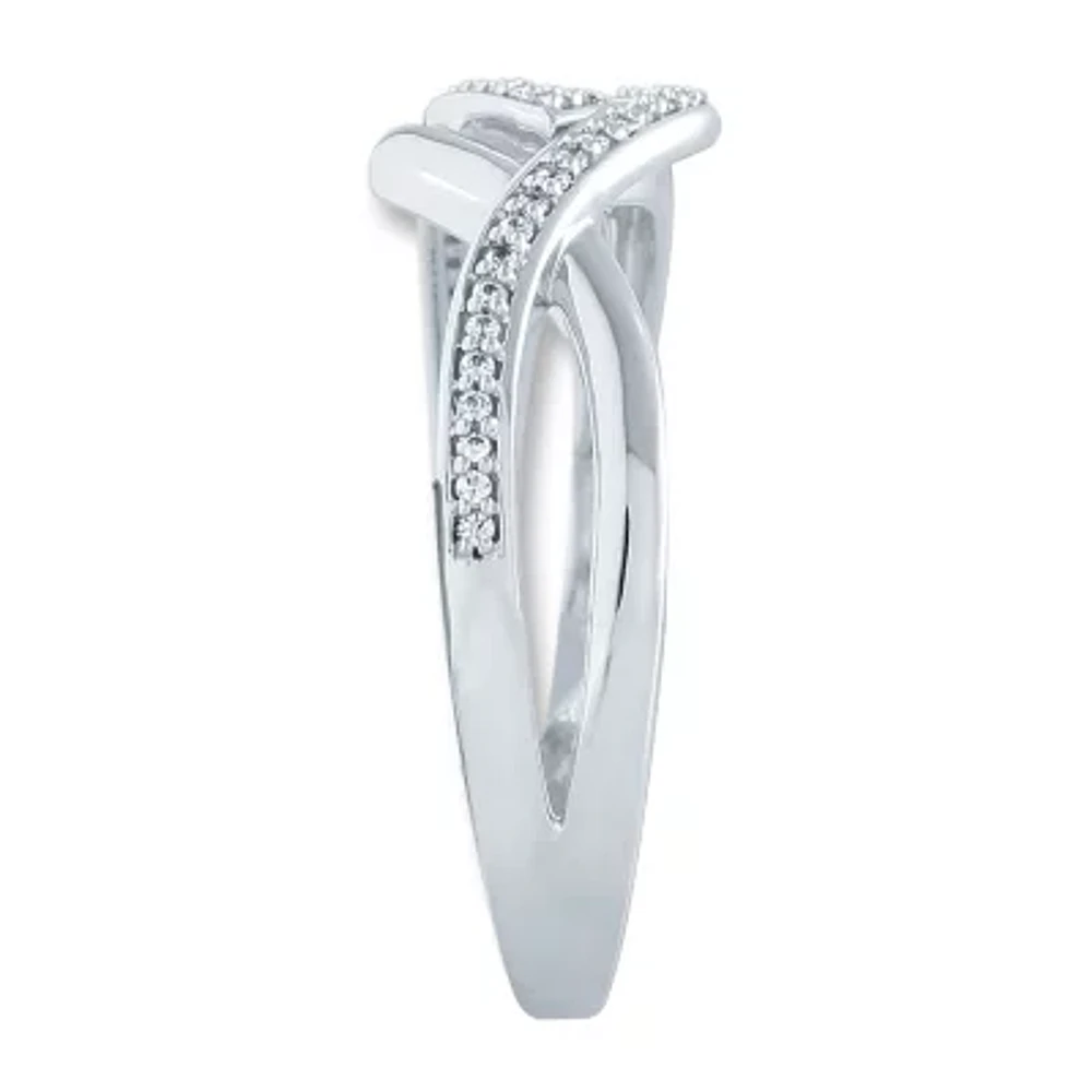 Womens 1/8 CT. T.W. Natural White Diamond Sterling Silver Bypass Promise Ring