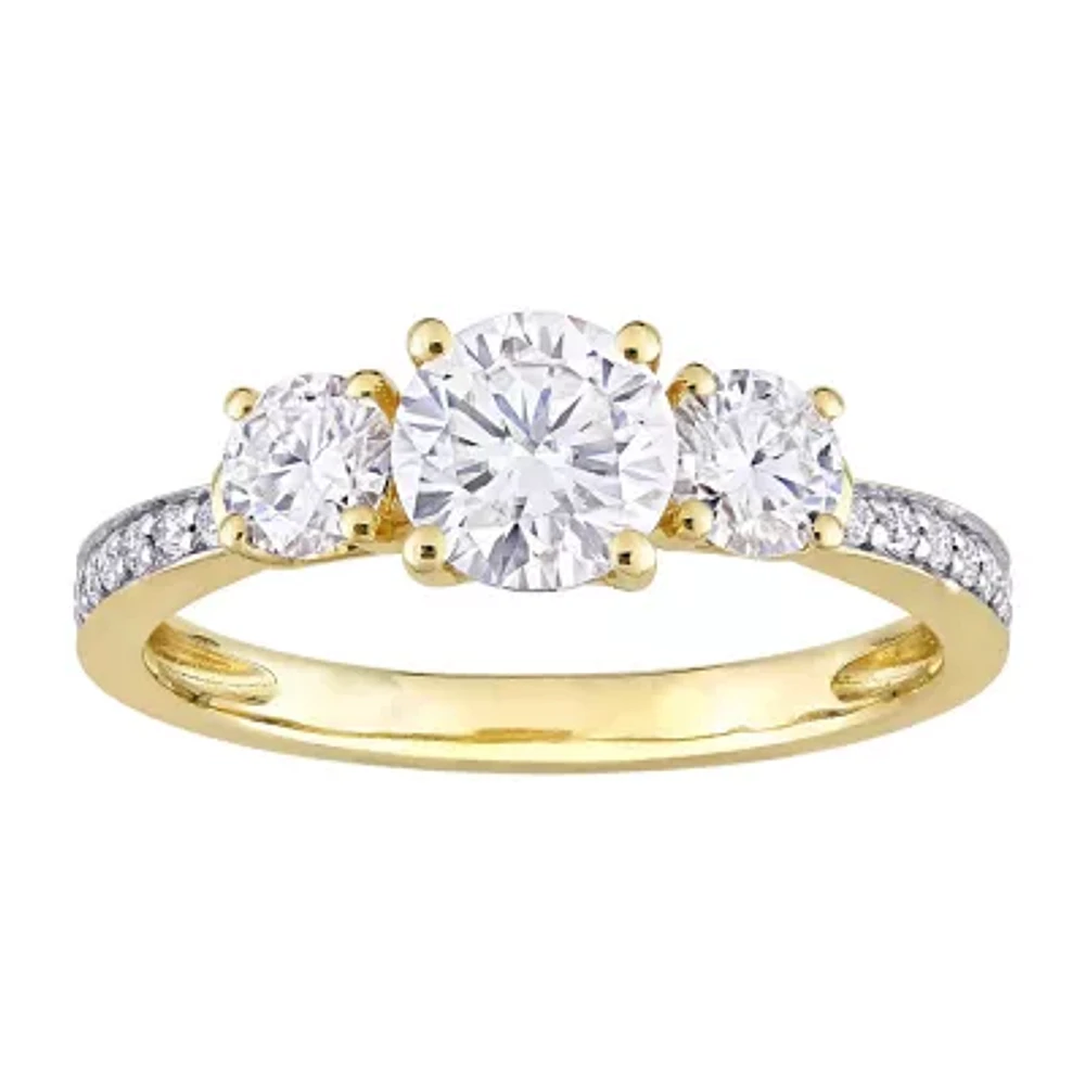 Womens 3/ CT. T.W. Lab Created White Moissanite 10K Gold 3-Stone Engagement Ring