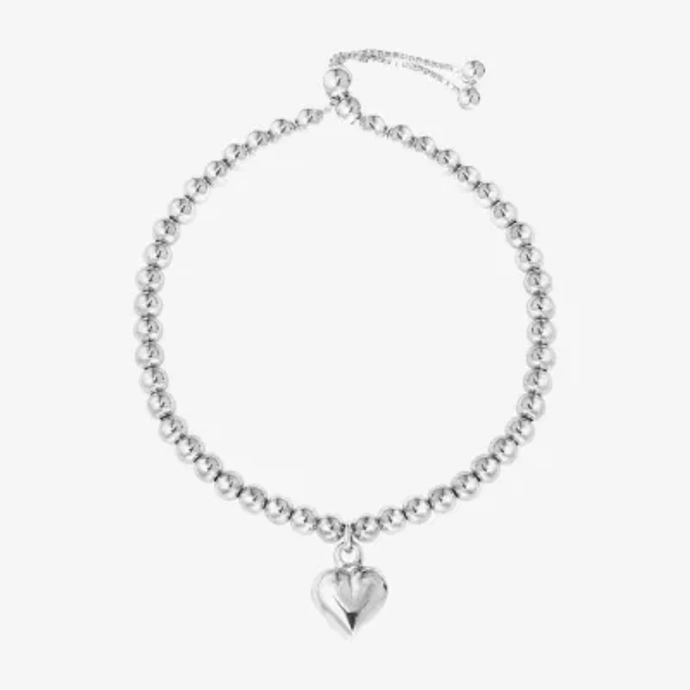 Womens Sterling Silver Heart Bolo Bracelet