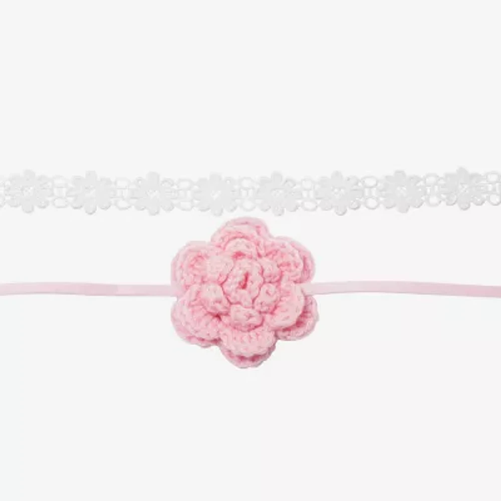 Arizona Pink & White Crochet Womens Flower 2-pc. Necklace Set