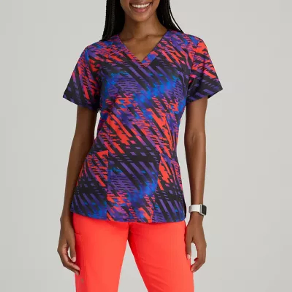 Barco One 5107 Thrive 4-Pocket Print Womens Plus Tall V Neck Short Sleeve Moisture Wicking Scrub Top