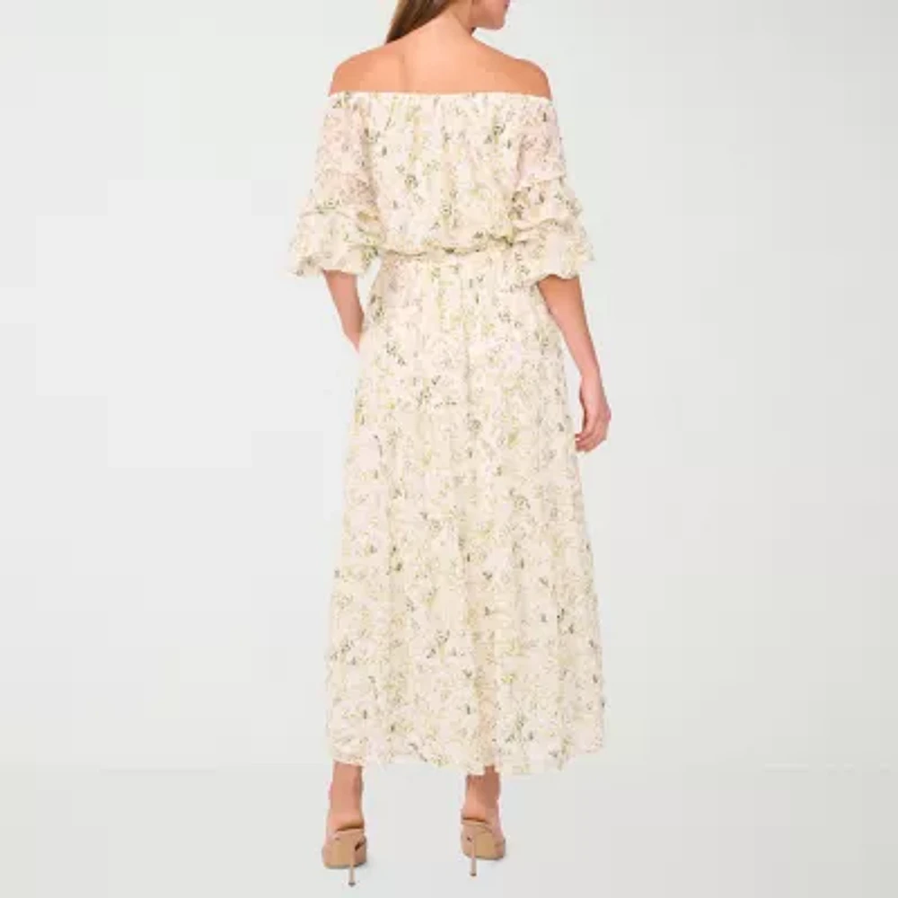 Sam And Jess Womens Off The Shoulder 3/4 Sleeve Fit + Flare Dress Petite