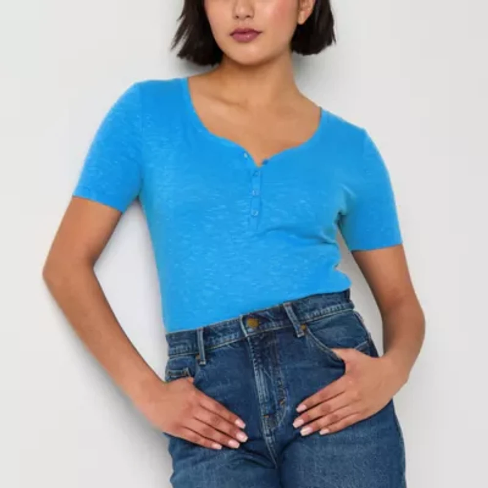 a.n.a Womens Short Sleeve Fitted Tall Henley Shirt