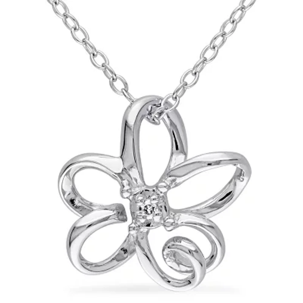 Womens Diamond Accent Natural White Diamond Sterling Silver Flower 18 Inch Pendant Necklace