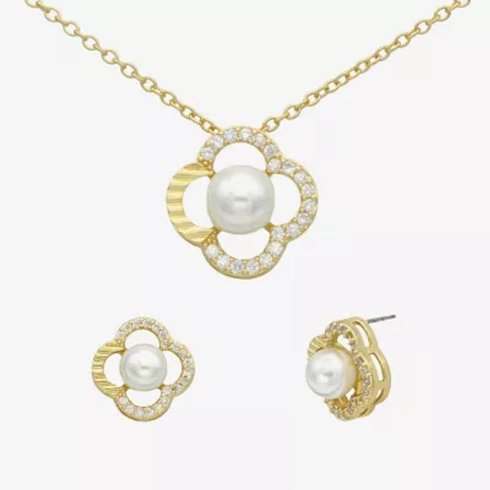 Sparkle Allure Womens Cubic Zirconia Simulated Pearl 14K Gold Over Brass 2-pc. Jewelry Set