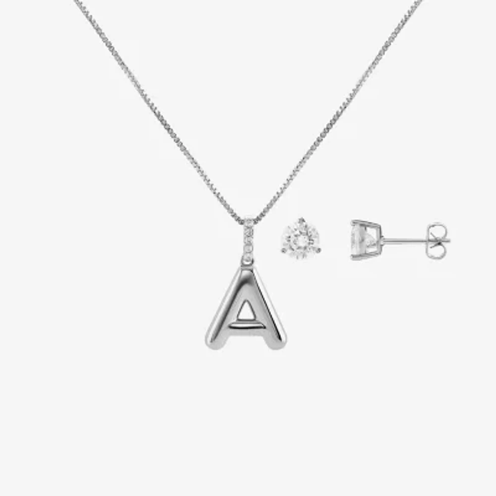 Sparkle Allure Initial Womens Cubic Zirconia Pure Silver Over Brass 2-pc. Jewelry Set
