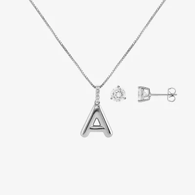 Sparkle Allure Initial Womens Cubic Zirconia Pure Silver Over Brass 2-pc. Jewelry Set