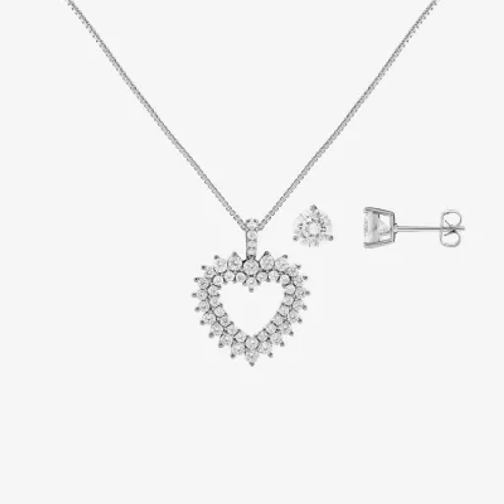 Sparkle Allure Womens Cubic Zirconia Pure Silver Over Brass Heart 2-pc. Jewelry Set