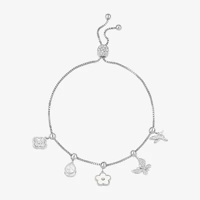 Sparkle Allure Womens White Cubic Zirconia Pure Silver Over Brass Flower Charm Bracelet