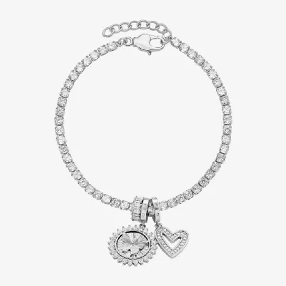 Sparkle Allure Womens White Cubic Zirconia Pure Silver Over Brass Butterfly Charm Bracelet