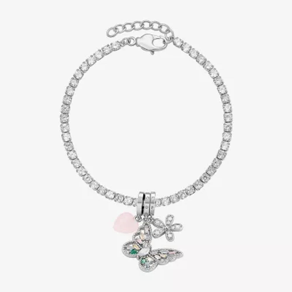Sparkle Allure Womens Multi Color Cubic Zirconia Pure Silver Over Brass Butterfly Charm Bracelet