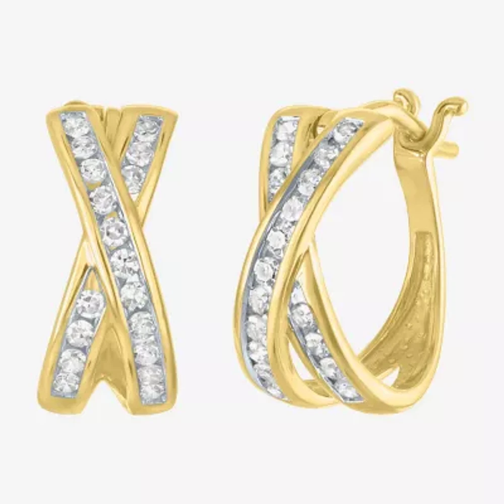 (G-H / I1-I2) Womens 1/3 CT. T.W. Lab Grown White Diamond 10K Gold 12.8mm Hoop Earrings