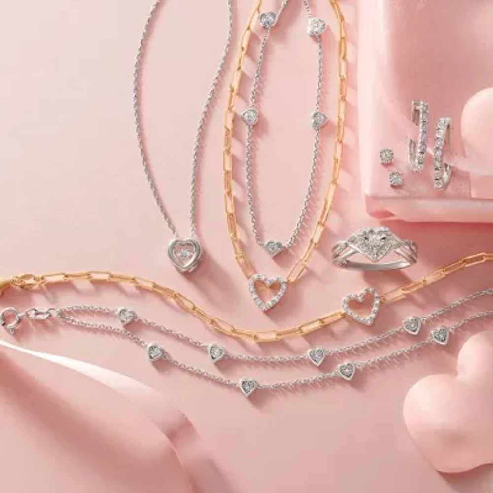 Yes Please! (G-H / I1-I2) Womens Diamond Accent Lab Grown White Diamond Accent 14K Gold Over Silver Sterling Silver Heart Paperclip 18 Inch Pendant Necklace