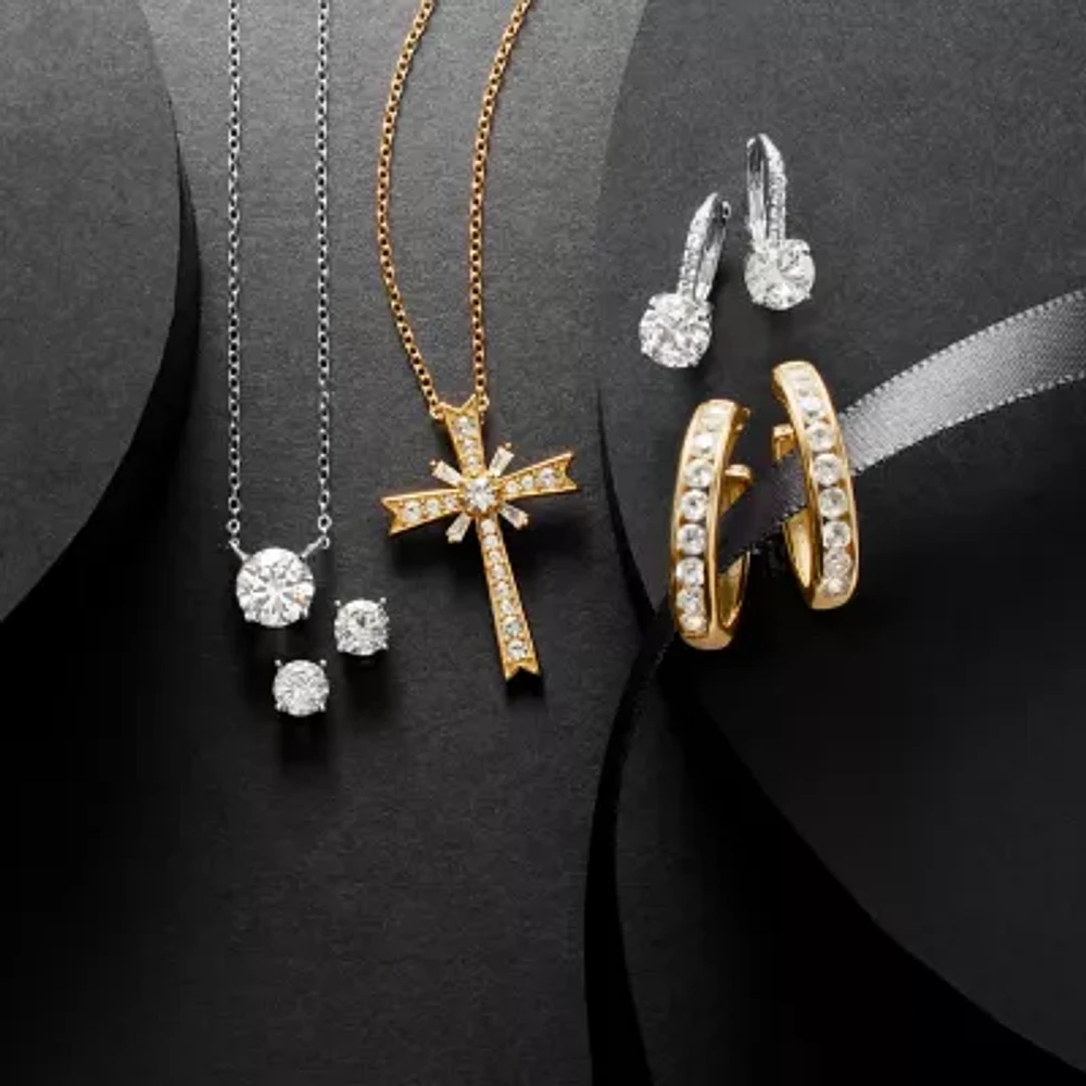 Yes, Please! Womens Lab Created White Sapphire 14K Gold Over Silver Cross 18 Inch Pendant Necklace