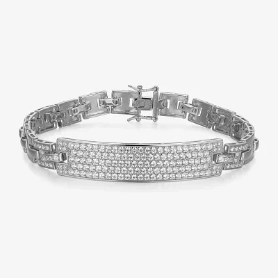 Mens Sterling Silver 8 / Inch Solid Link Round Id Bracelet