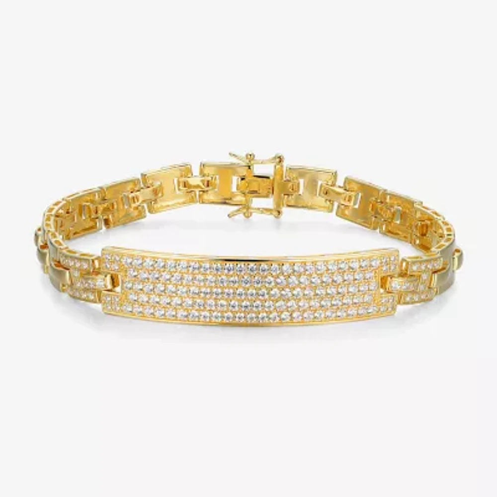 Mens 18K Gold Over Silver 8 1/2 Inch Solid Link Id Bracelet