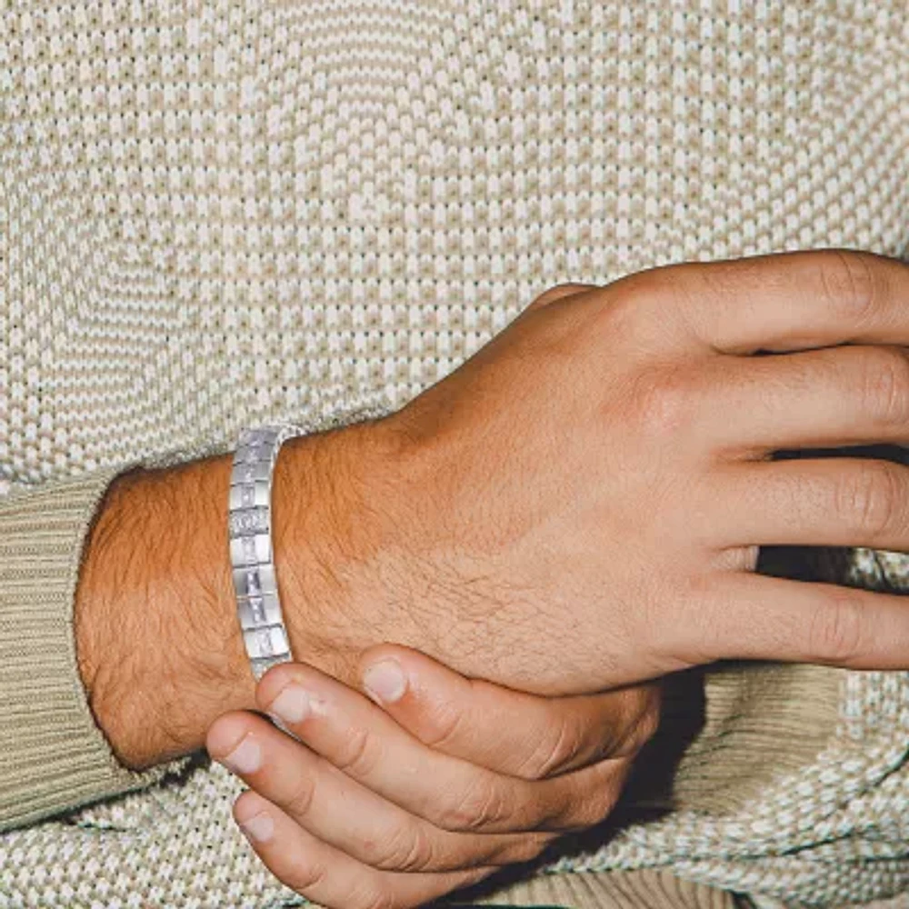 Mens Sterling Silver Solid Round 8 1/2 Inch Link Bracelet