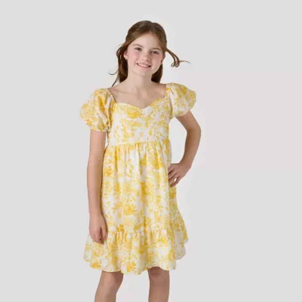 Rare Editions Big Kid Girls Short Sleeve Puffed Babydoll Dress