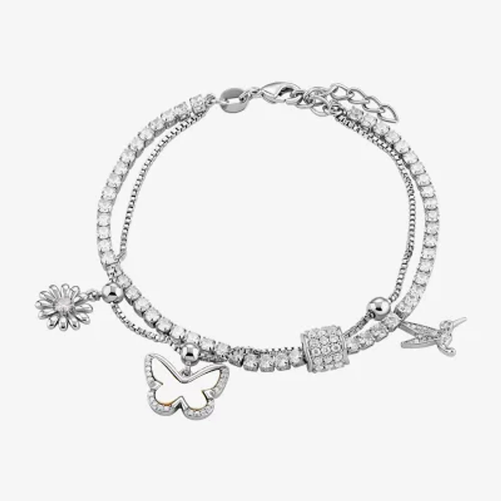 Sparkle Allure Womens White Cubic Zirconia Pure Silver Over Brass Butterfly Charm Bracelet