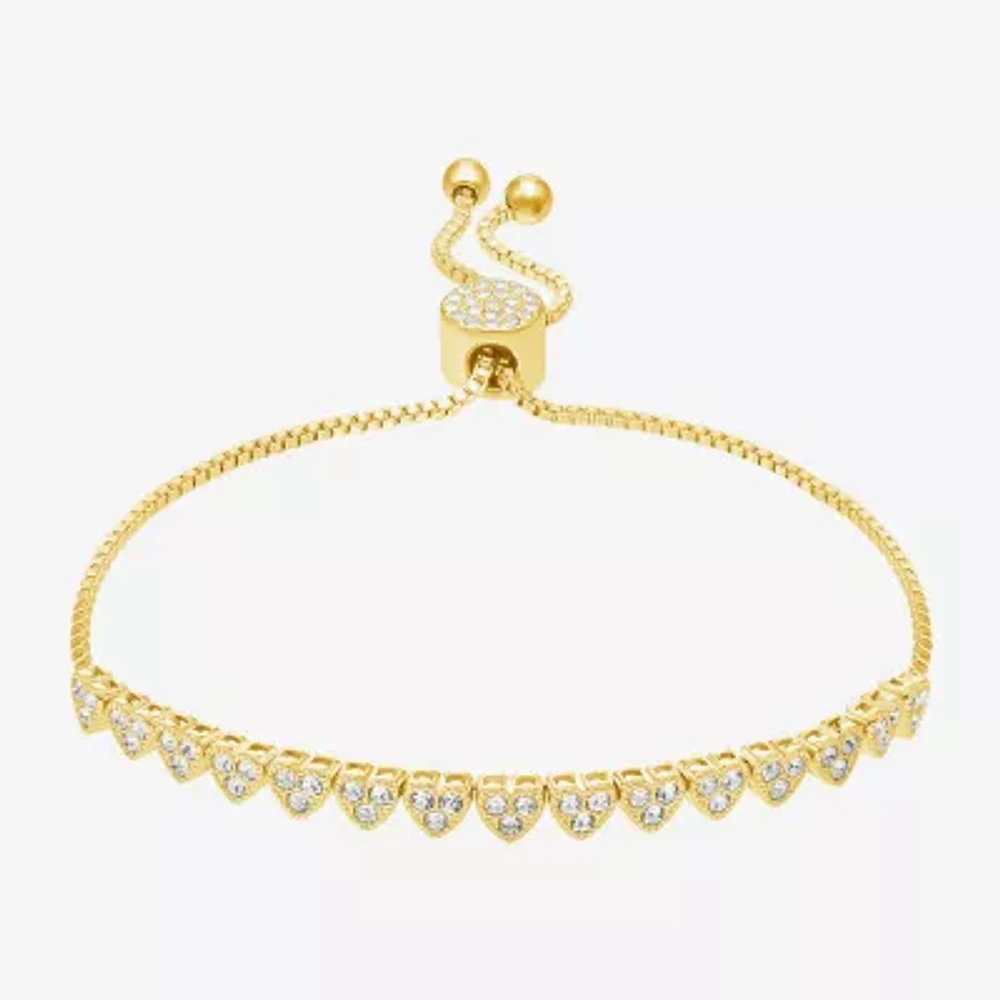 Sparkle Allure Womens White Crystal 14K Gold Over Brass Heart Bolo Bracelet