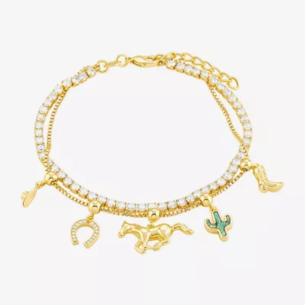Sparkle Allure Womens Multi Color Cubic Zirconia 14K Gold Over Brass Charm Bracelet