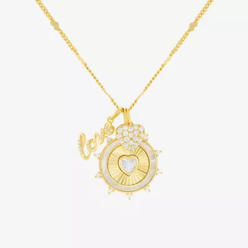 Sparkle Allure Womens White Cubic Zirconia 14K Gold Over Brass Heart 18 Inch Pendant Necklace