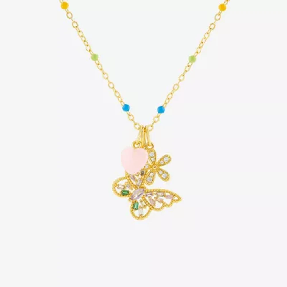 Sparkle Allure Womens Multi Color Cubic Zirconia 14K Gold Over Brass Butterfly 18 Inch Pendant Necklace