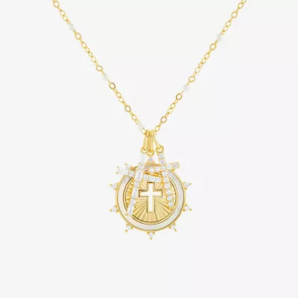 Sparkle Allure Womens White Cubic Zirconia 14K Gold Over Brass Cross 18 Inch Pendant Necklace