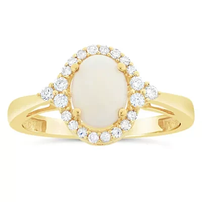Womens 1/5 CT. Genuine White Opal 10K Gold Cocktail Ring
