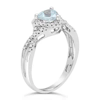Womens 1/5 CT. Genuine Blue Aquamarine 10K White Gold Halo Crossover Cocktail Ring
