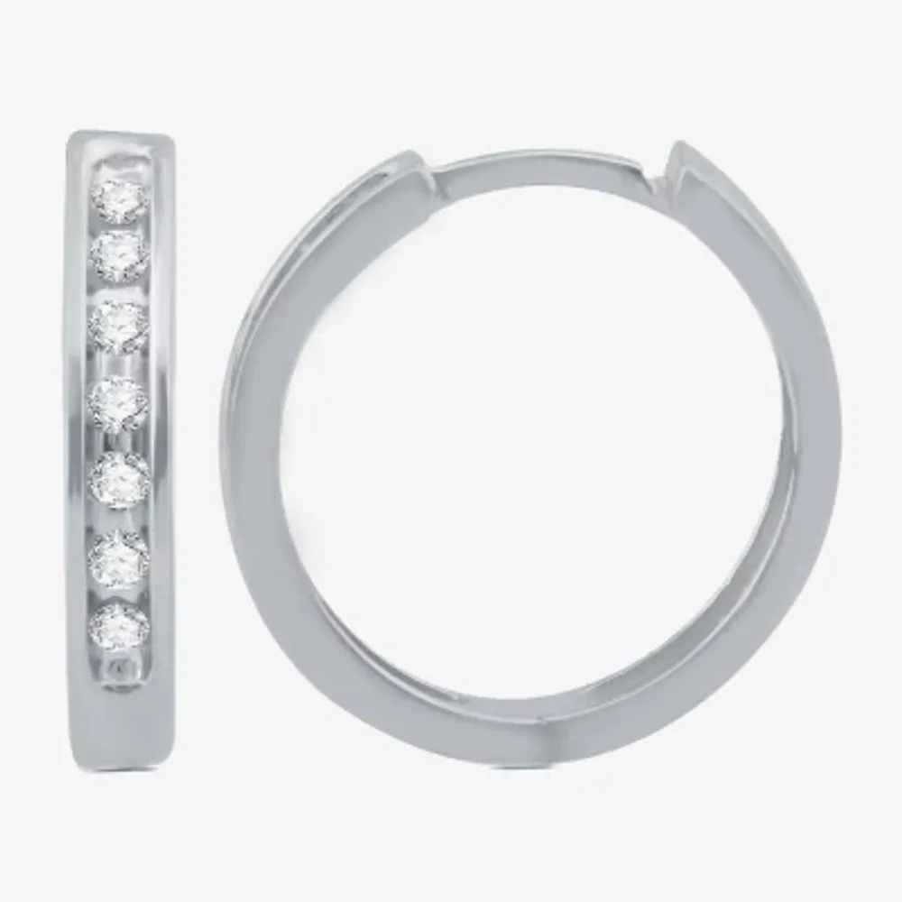 Womens 1/6 CT. T.W. Natural White Diamond 10K Gold 16.3mm Hoop Earrings