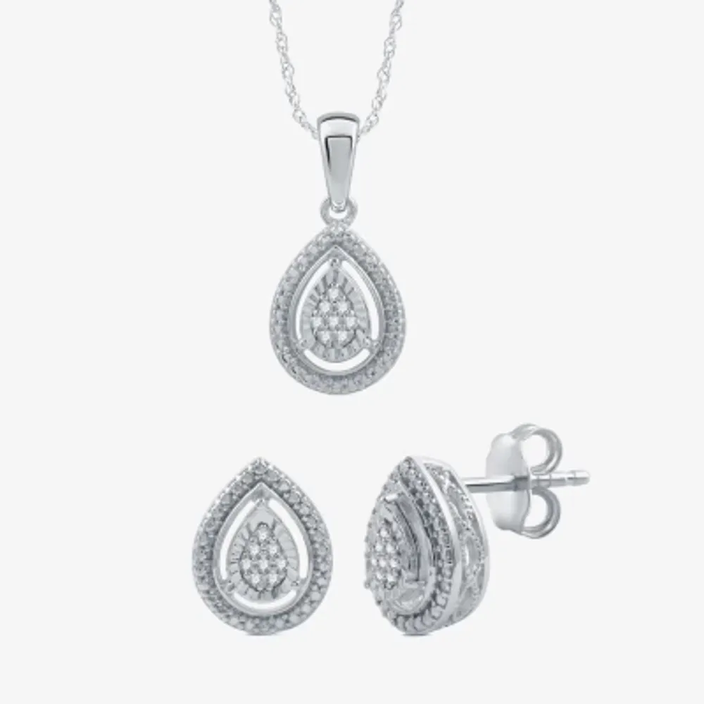 Womens 1 CT. T.W. Natural White Diamond Sterling Silver Pear 2-pc. Jewelry Set