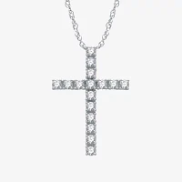 Womens 1/ CT. T.W. Natural White Diamond Sterling Silver Cross 18 Inch Pendant Necklace