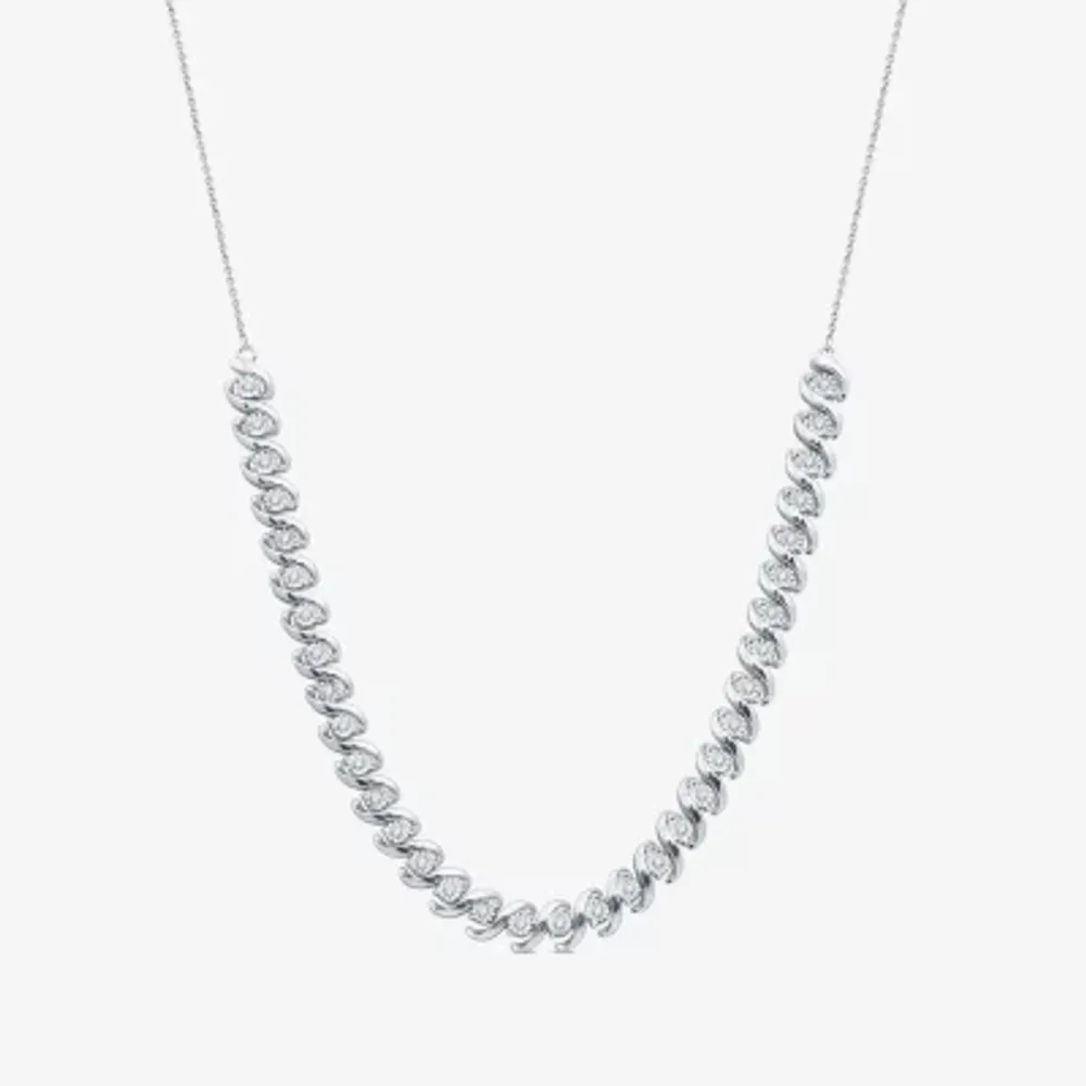 Womens White Diamond Sterling Silver 12 Inch Tennis Necklace