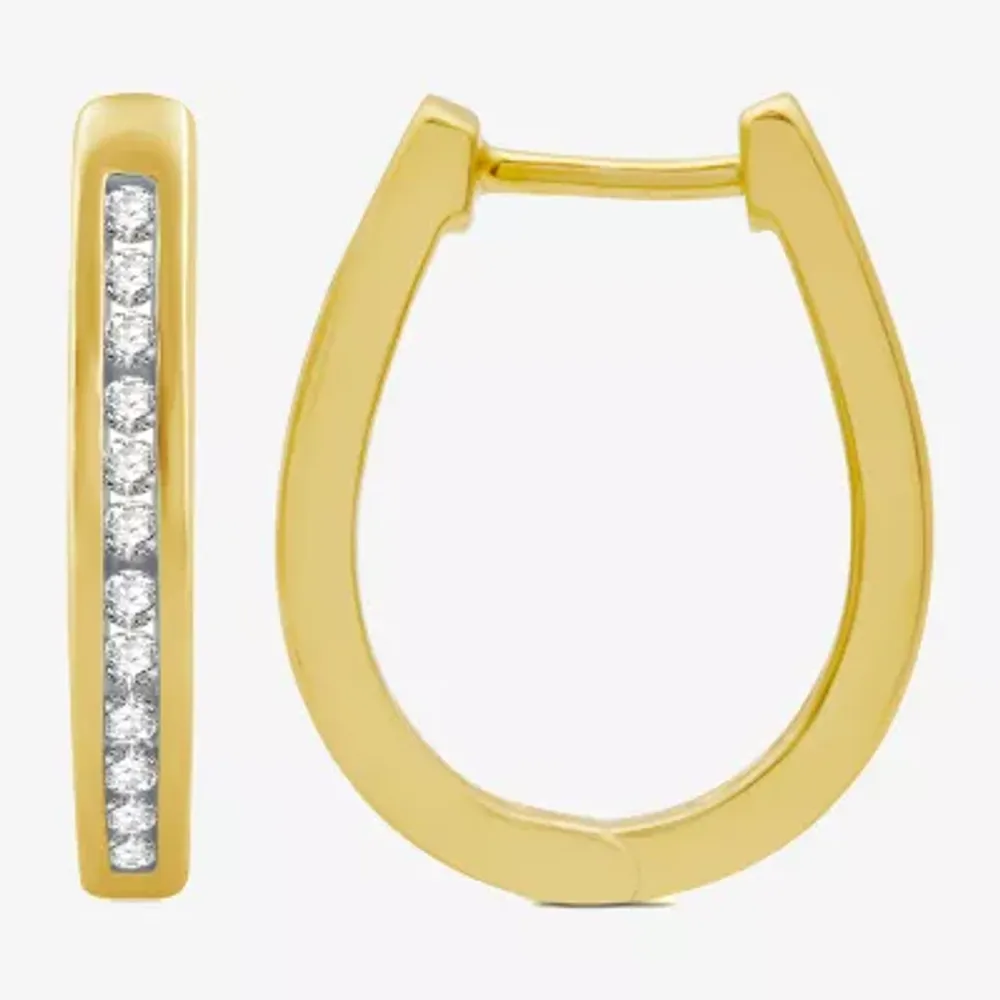 Womens 1/4 CT. T.W. Natural White Diamond 14K Gold Over Silver 18.8mm Hoop Earrings