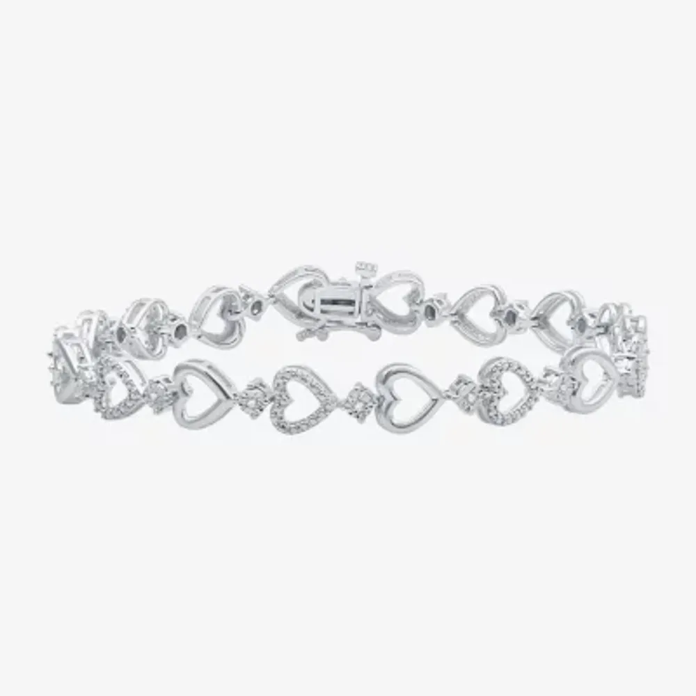 Womens 1/10 CT. T.W. Natural White Diamond Sterling Silver Heart 7 Inch Tennis Bracelet