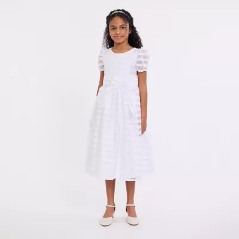 Bonnie Jean Big Kid Girls Communion Short Sleeve Puffed Flower Girl Fit + Flare Dress