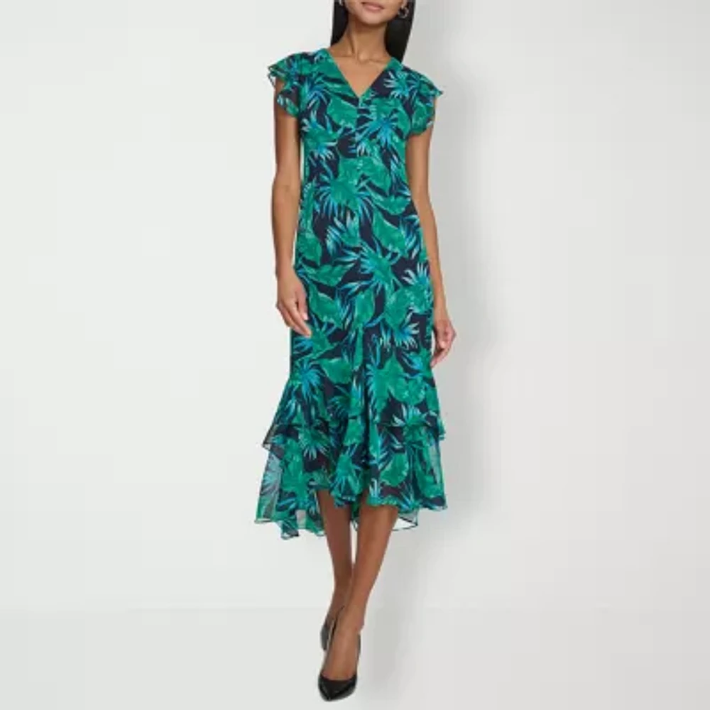 Marc New York Womens Short Sleeve High-Low Leaf Petite Shift Dress