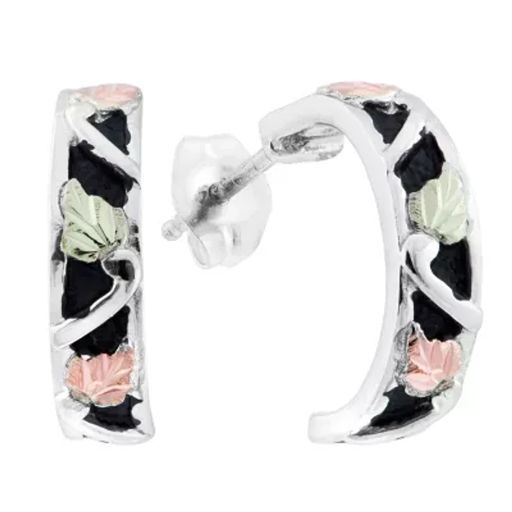 Black Hills Gold Womens Sterling Silver 15.9mm Flower Hoop Earrings