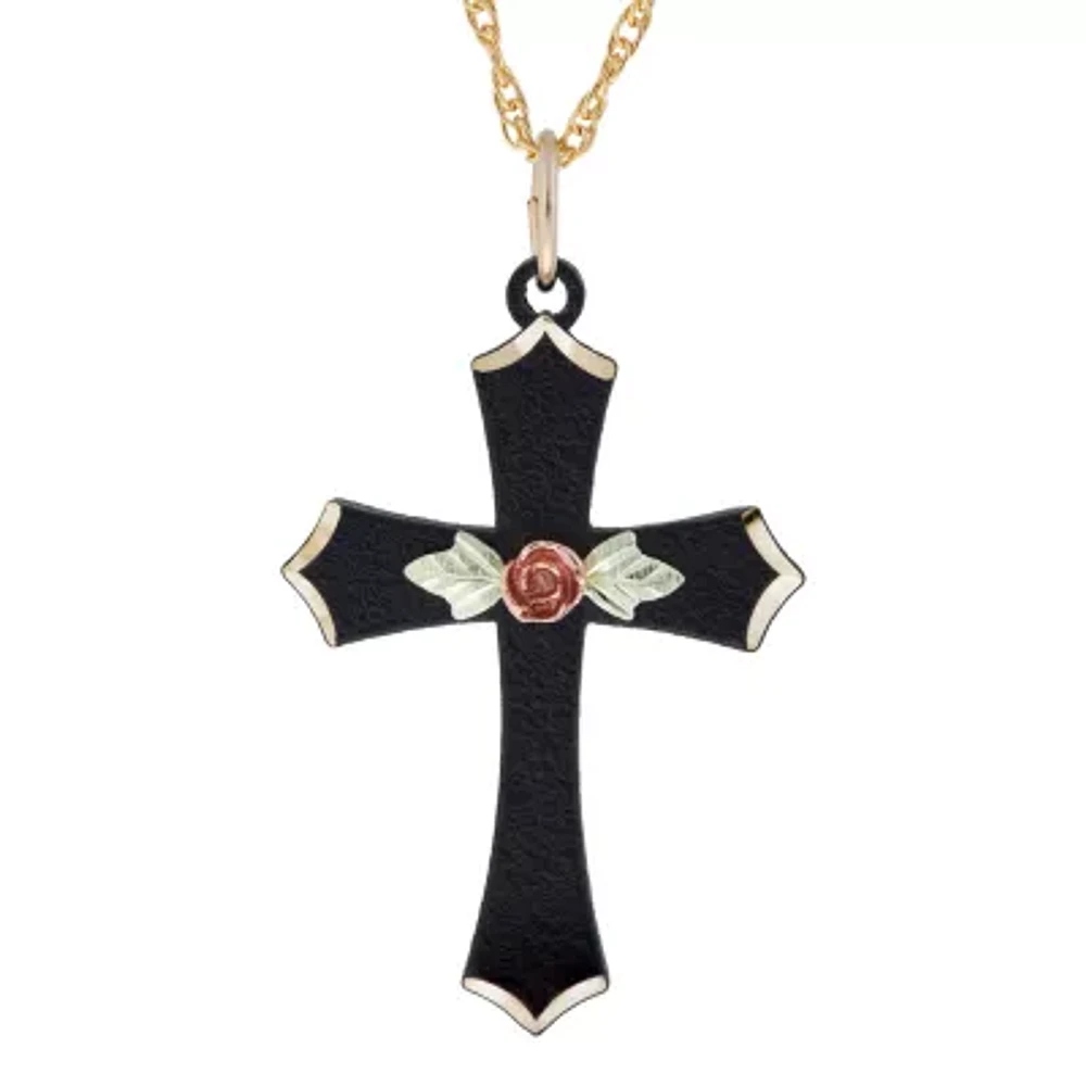 Black Hills Gold Rose Womens Cross 18 Inch Pendant Necklace