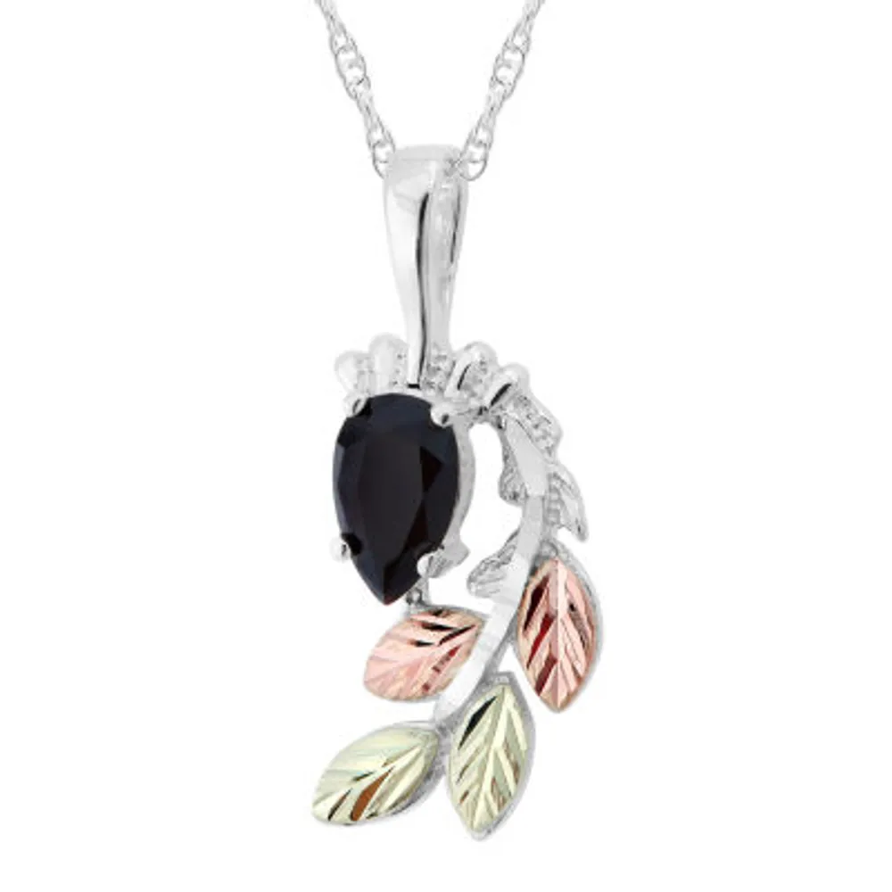 Black Hills Gold Womens Black Onyx Sterling Silver Flower 18 Inch Pendant Necklace