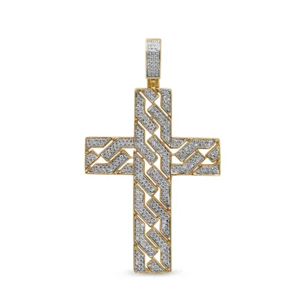 Mens 1 CT. T.W. Natural White Diamond 14K Gold Over Silver Cross Pendant