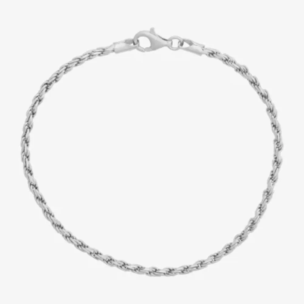 Made In Italy Womens Sterling Silver Solid Rope Chain Bracelet