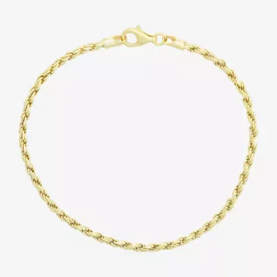Made In Italy Womens 14K Gold Over Silver 7.25 Inch Solid Rope Chain Bracelet