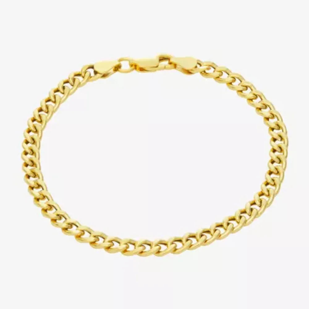 Made In Italy Womens 14K Gold Over Silver 7.25 Inch Hollow Curb Chain Bracelet