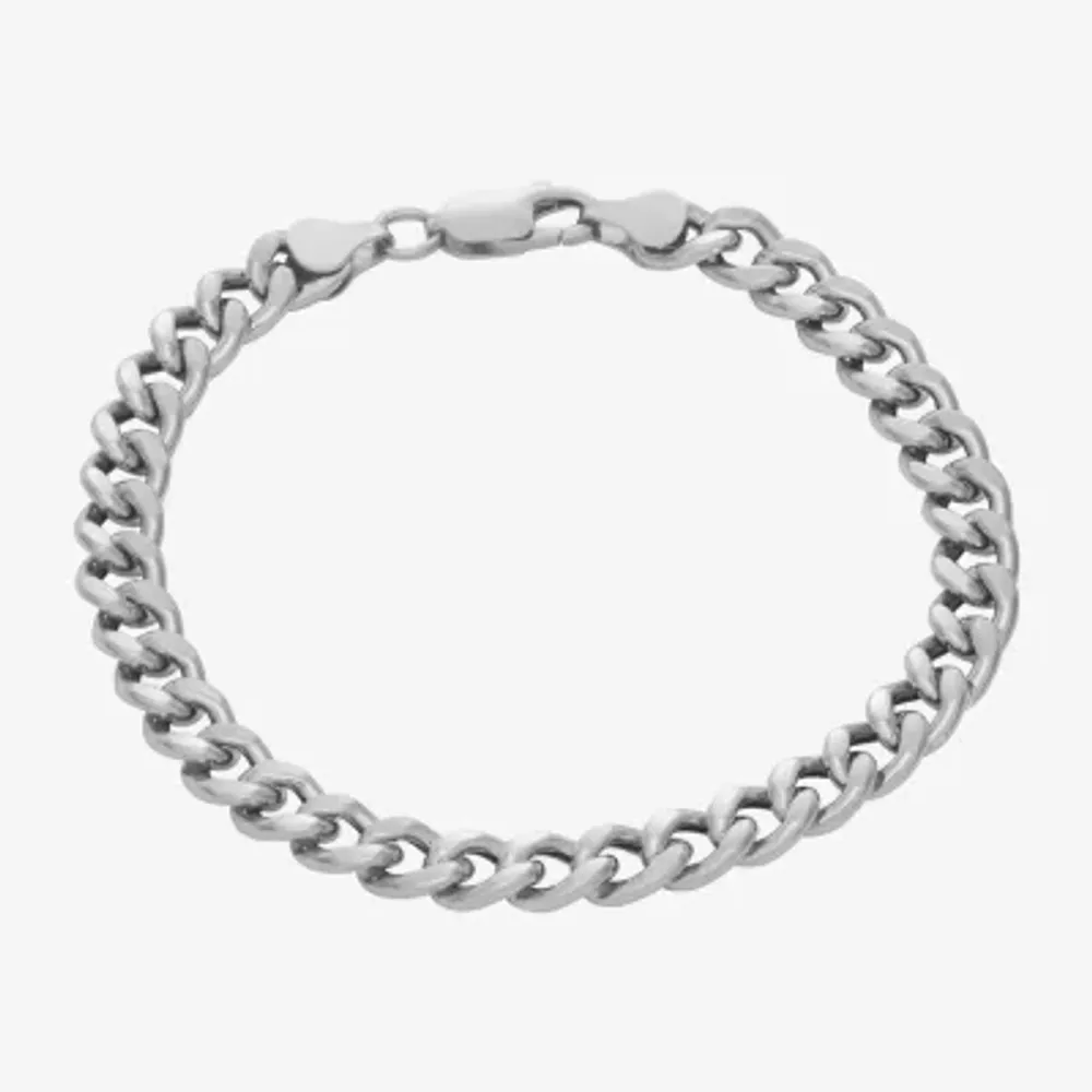 Made In Italy Mens Sterling Silver 8 Inch Hollow Cuban Chain Bracelet