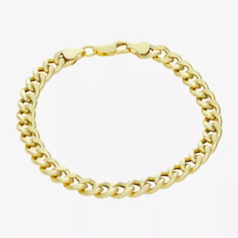 Made In Italy Mens 14K Gold Over Silver 8 Inch Hollow Cuban Chain Bracelet