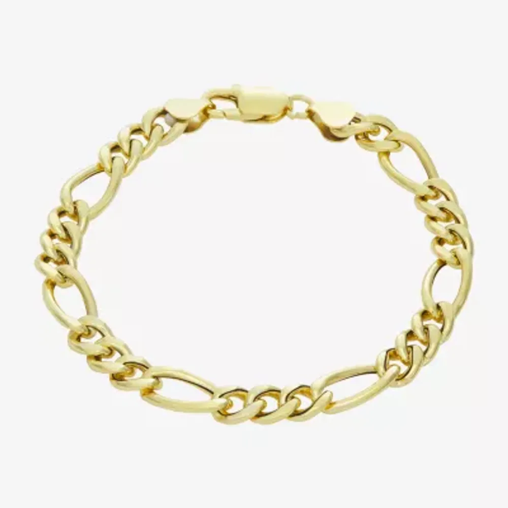 Made In Italy Mens 14K Gold Over Silver 8 Inch Hollow Figaro Chain Bracelet