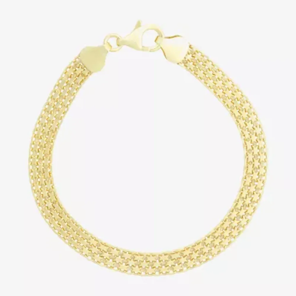 Made In Italy Womens 14K Gold Over Silver 7.25 Inch Solid Link Chain Bracelet